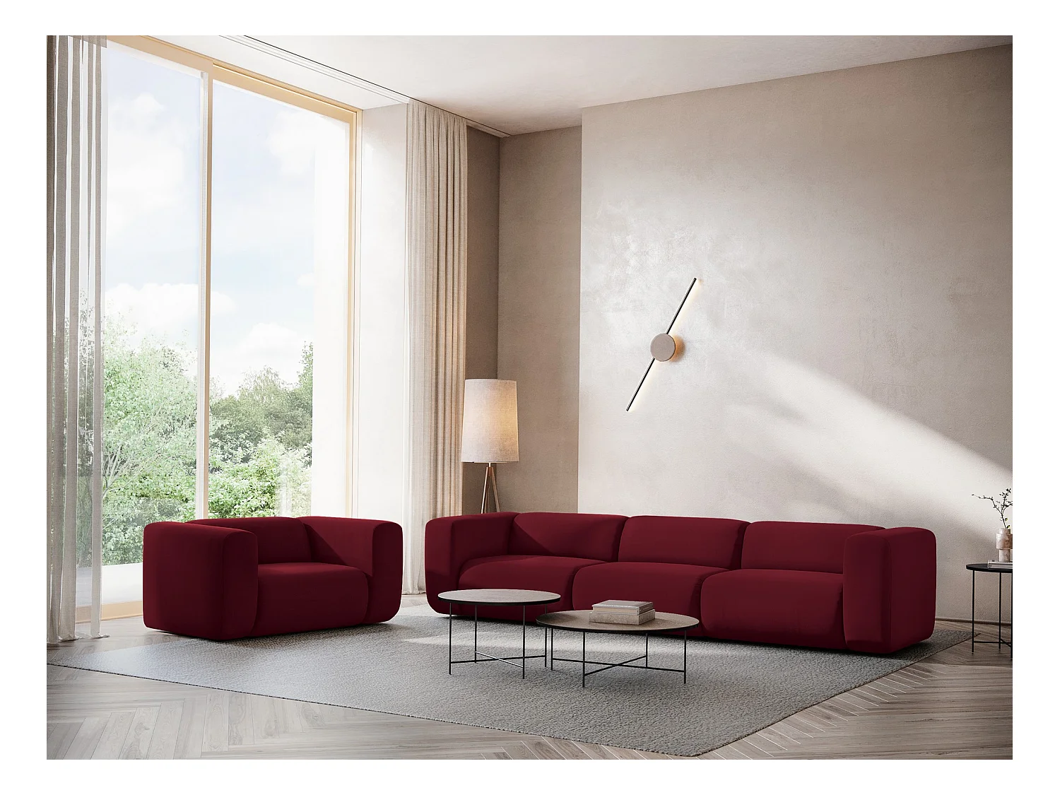 Fauteuil pour canapé modulable en velours - bourgogne - EKAHI