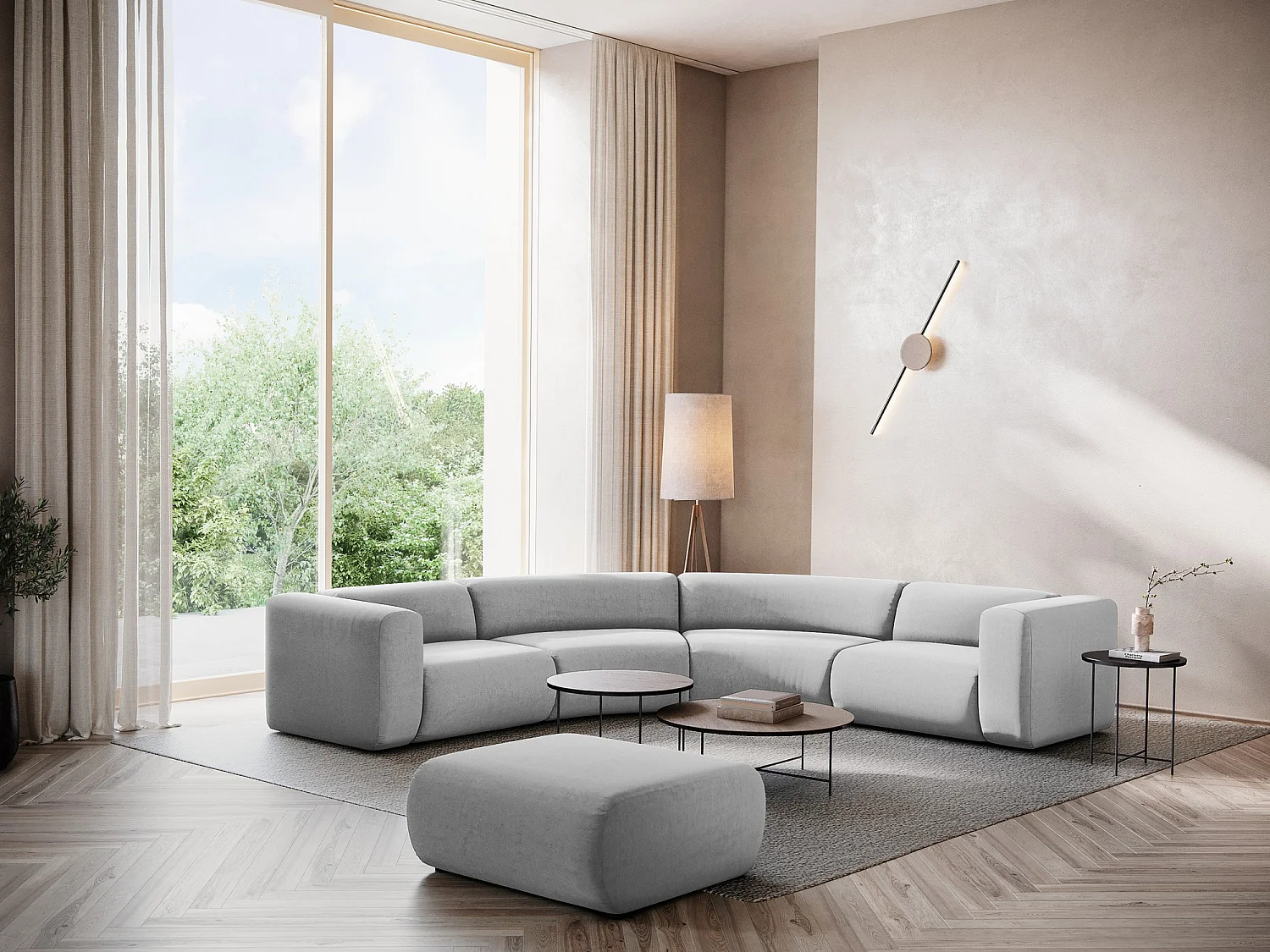 Modulares Ecksofa - - Samt - Grau - EKAHI