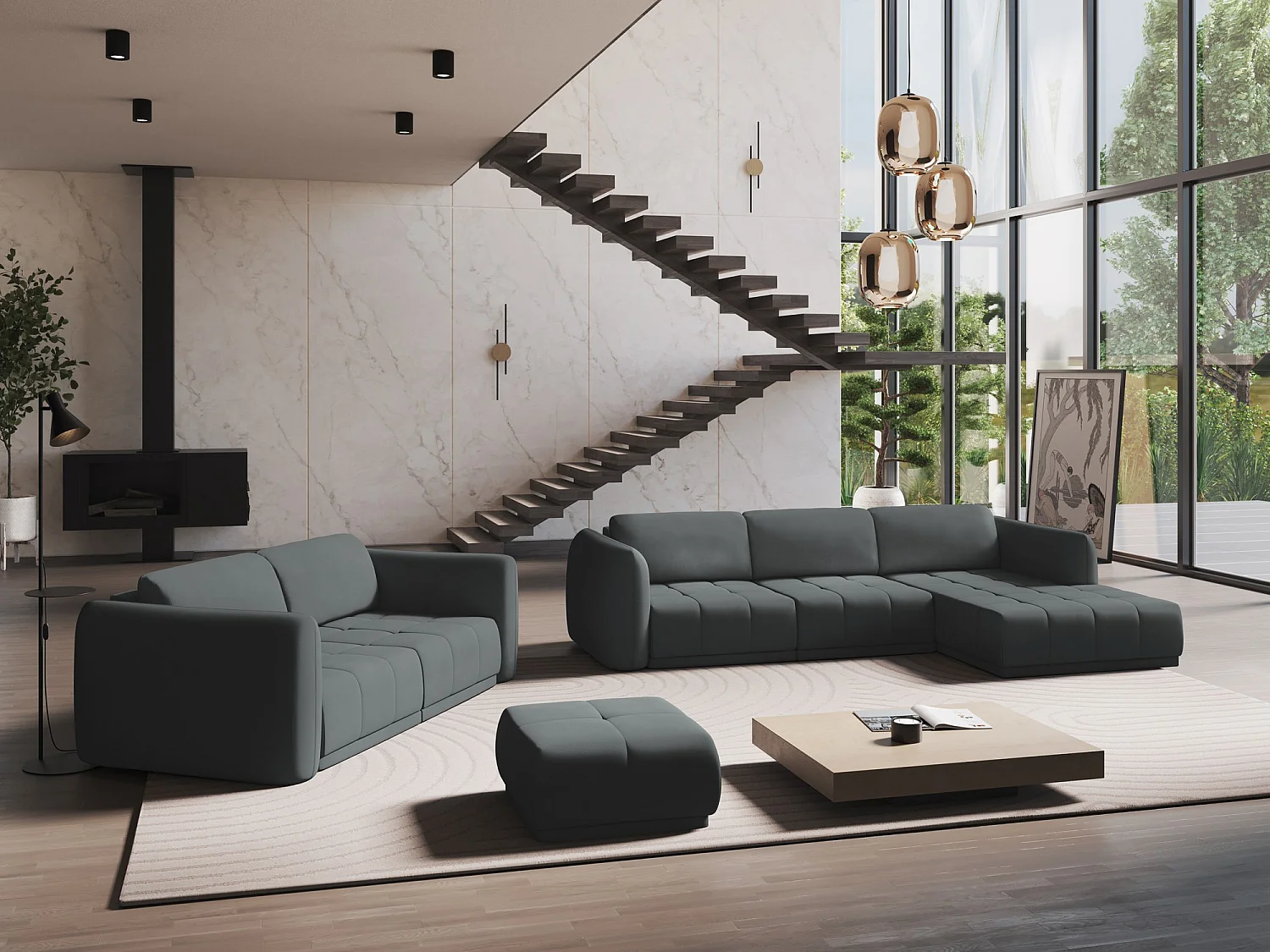 Ecksofa - Ecke Rechts - Chenille - Graphit - HOKU