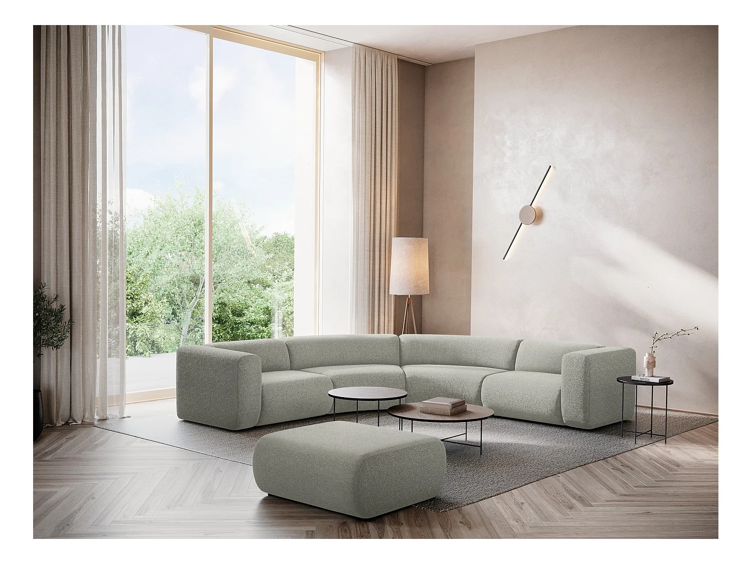 Modulares Ecksofa - - Strukturstoff - Hellgrau - EKAHI