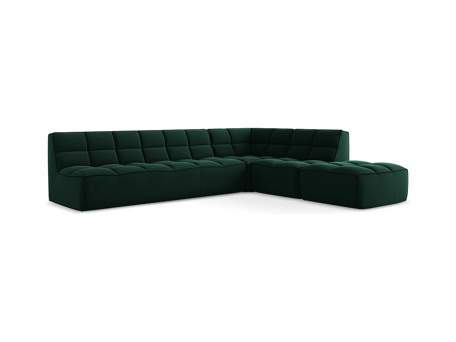 Canapé d'angle 5 places modulaire droit en velours - bouteille verte - KALAI