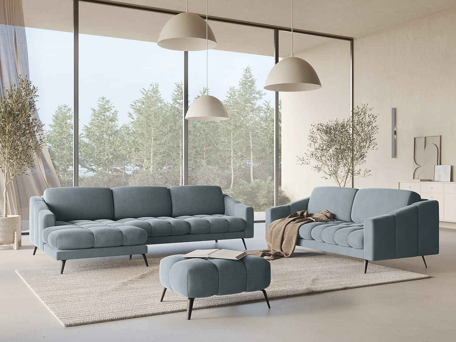 Ecksofa - Ecke Links - Samt - Hellblau - NALU