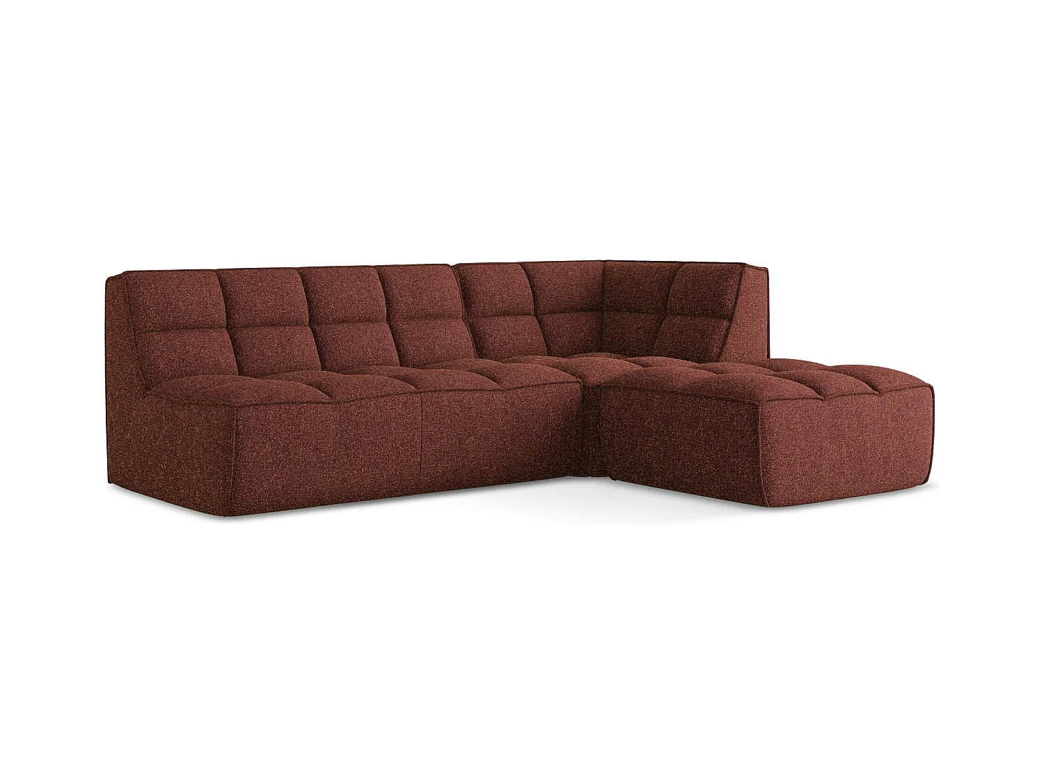Canapé d'angle 4 places modulaire droit en tissu texturé - bourgogne - KALAI