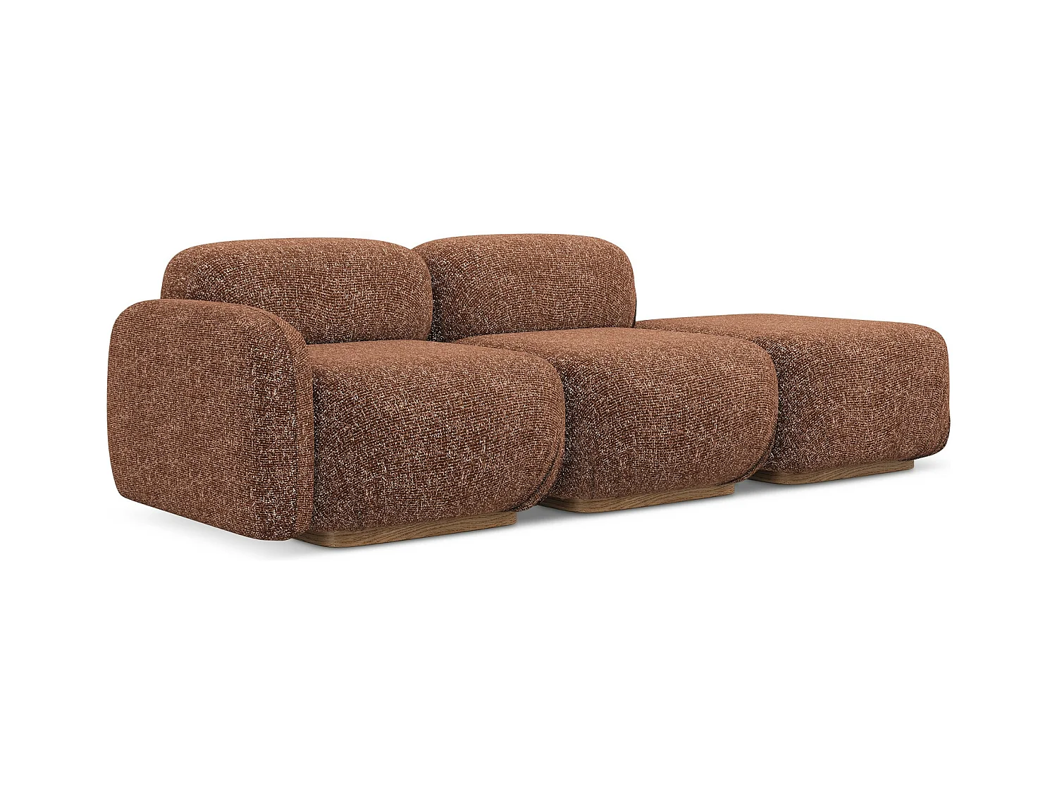 Driezits modulaire bank rechts van terracotta textuurstof - AILANI