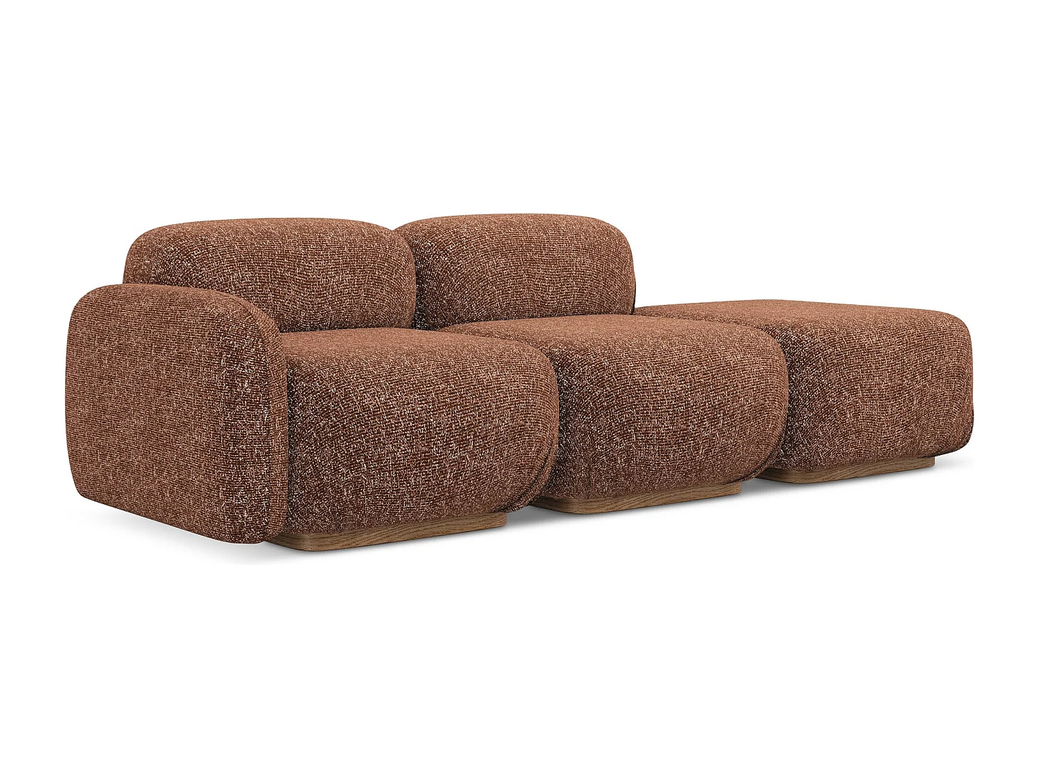 Sofá modular direito 3 lugares em tecido texturizado terracota - AILANI