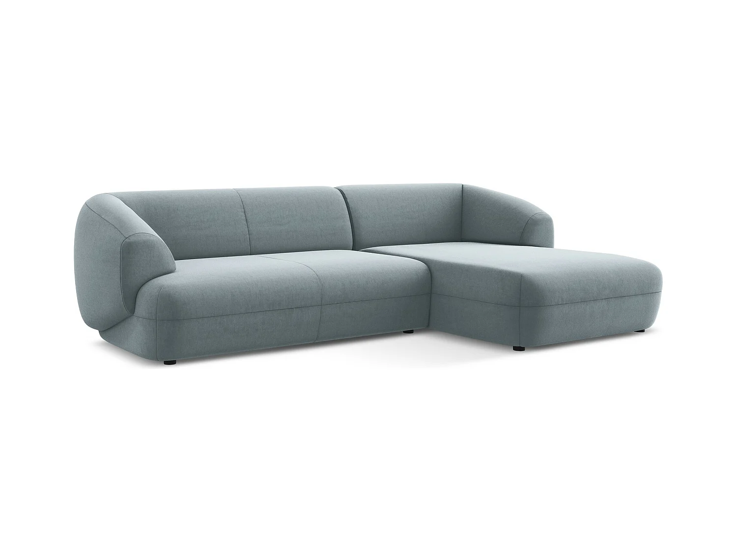 Canapé d'angle 3 places modulaire droit en velours - bleu clair - MOANA