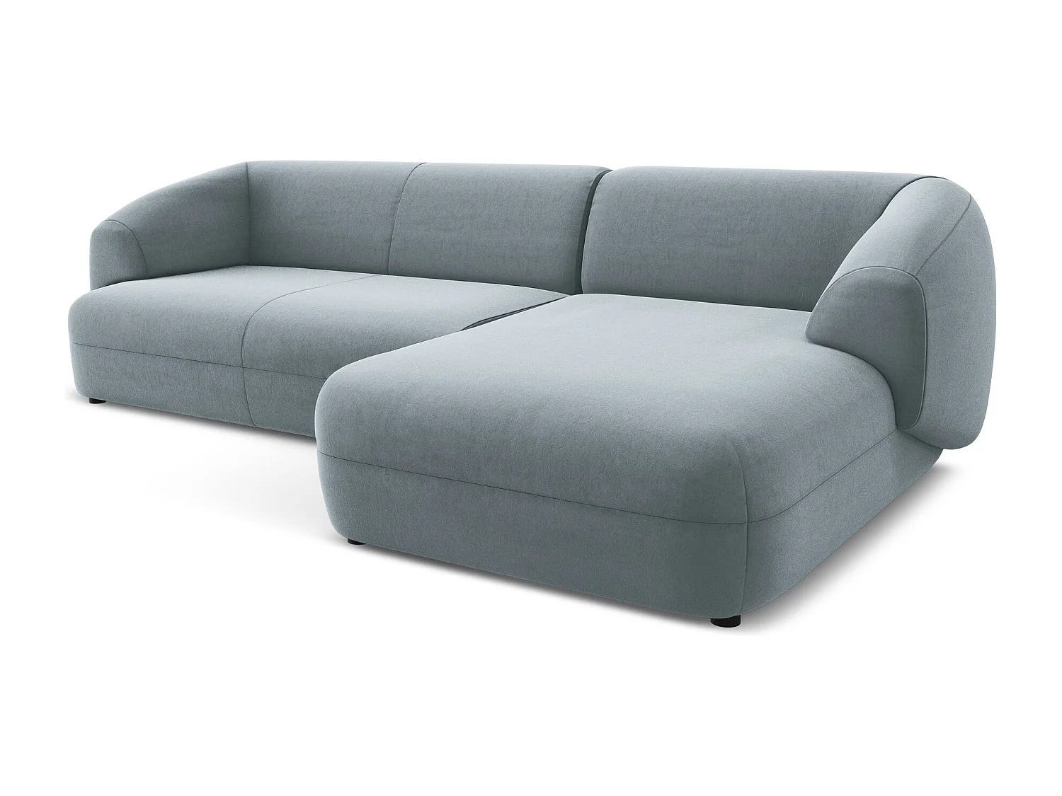 Canapé d'angle 3 places modulaire droit en velours - bleu clair - MOANA