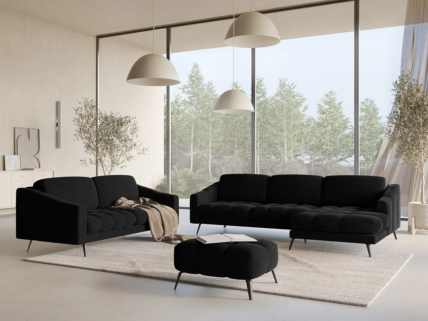 4-Sitzer Sofa - - Samt - Schwarz - NALU