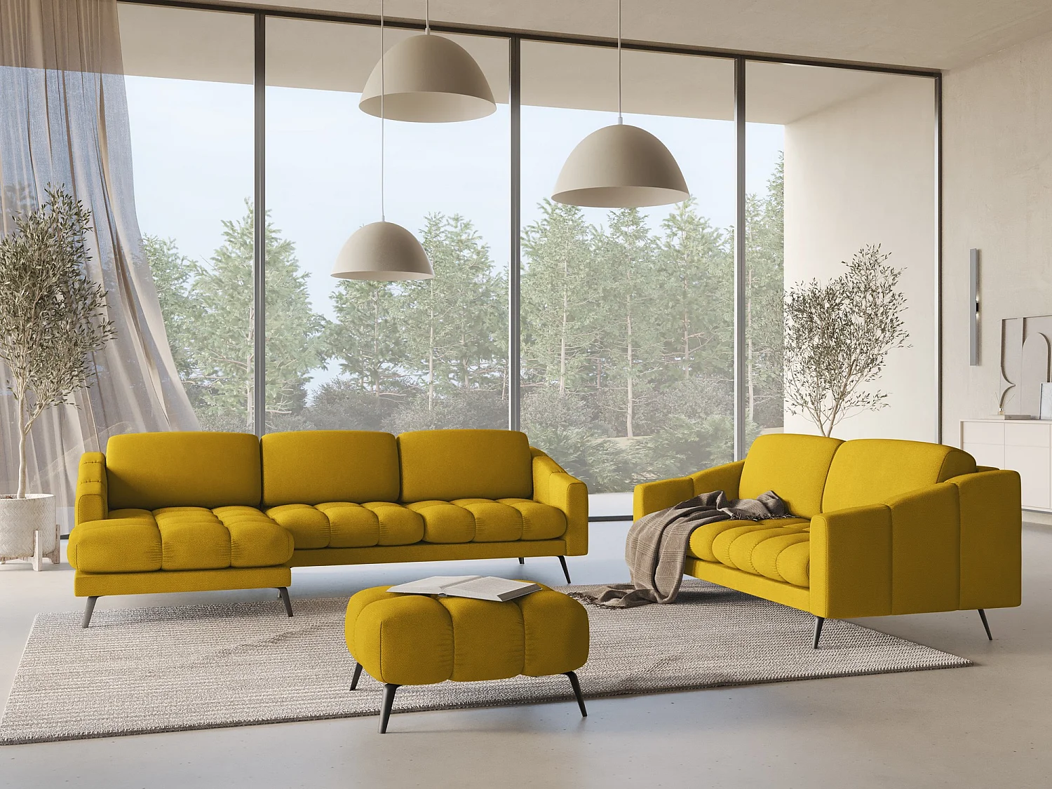 Canapé d'angle gauche en tissu chenille - moutarde - NALU