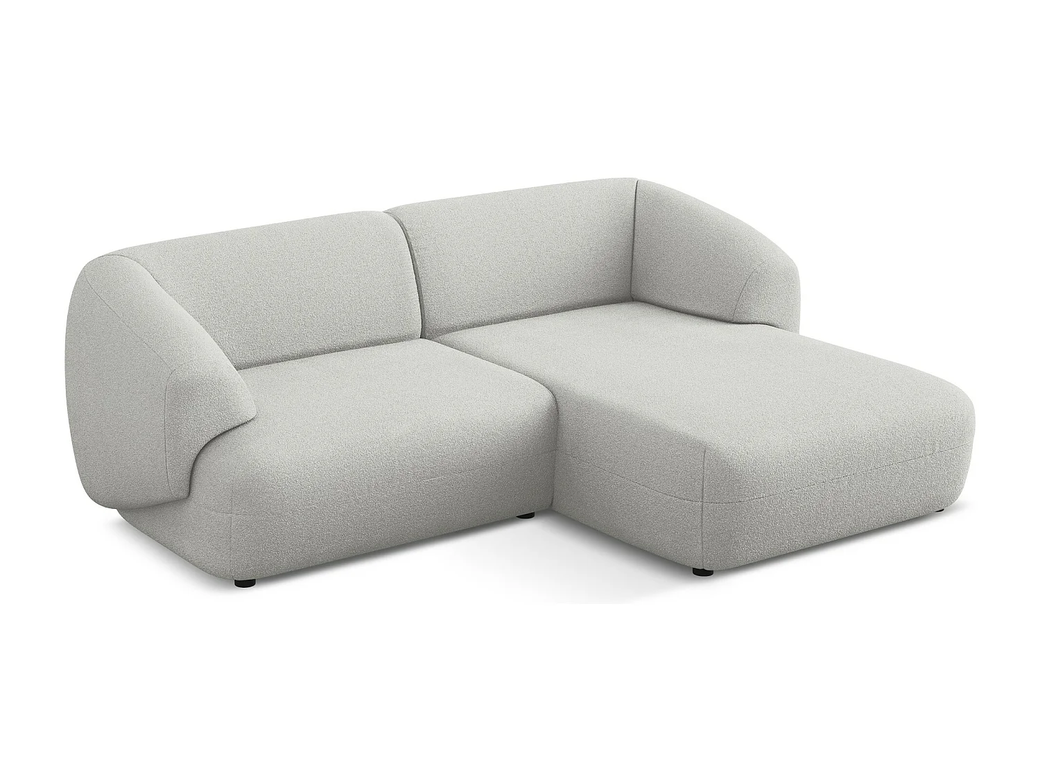 Sofá de canto modular direito 2,5 lugares em tecido bouclé cinza claro - MOANA