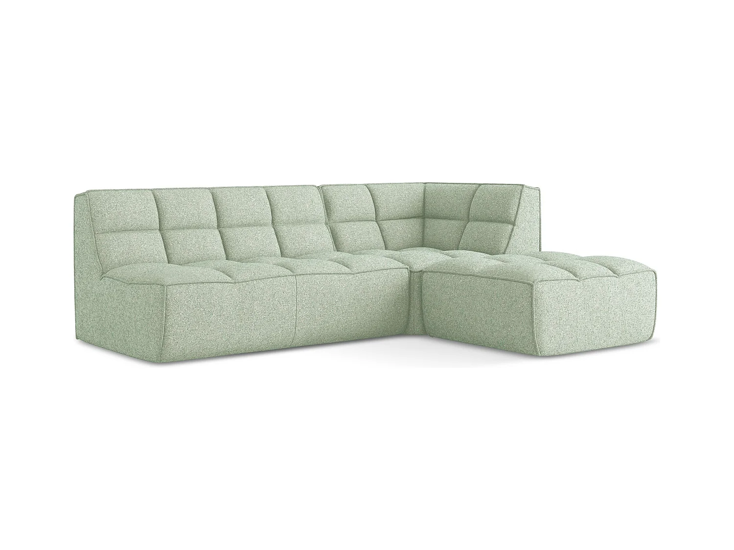 Canapé d'angle 4 places modulaire droit en tissu texturé - vert clair - KALAI