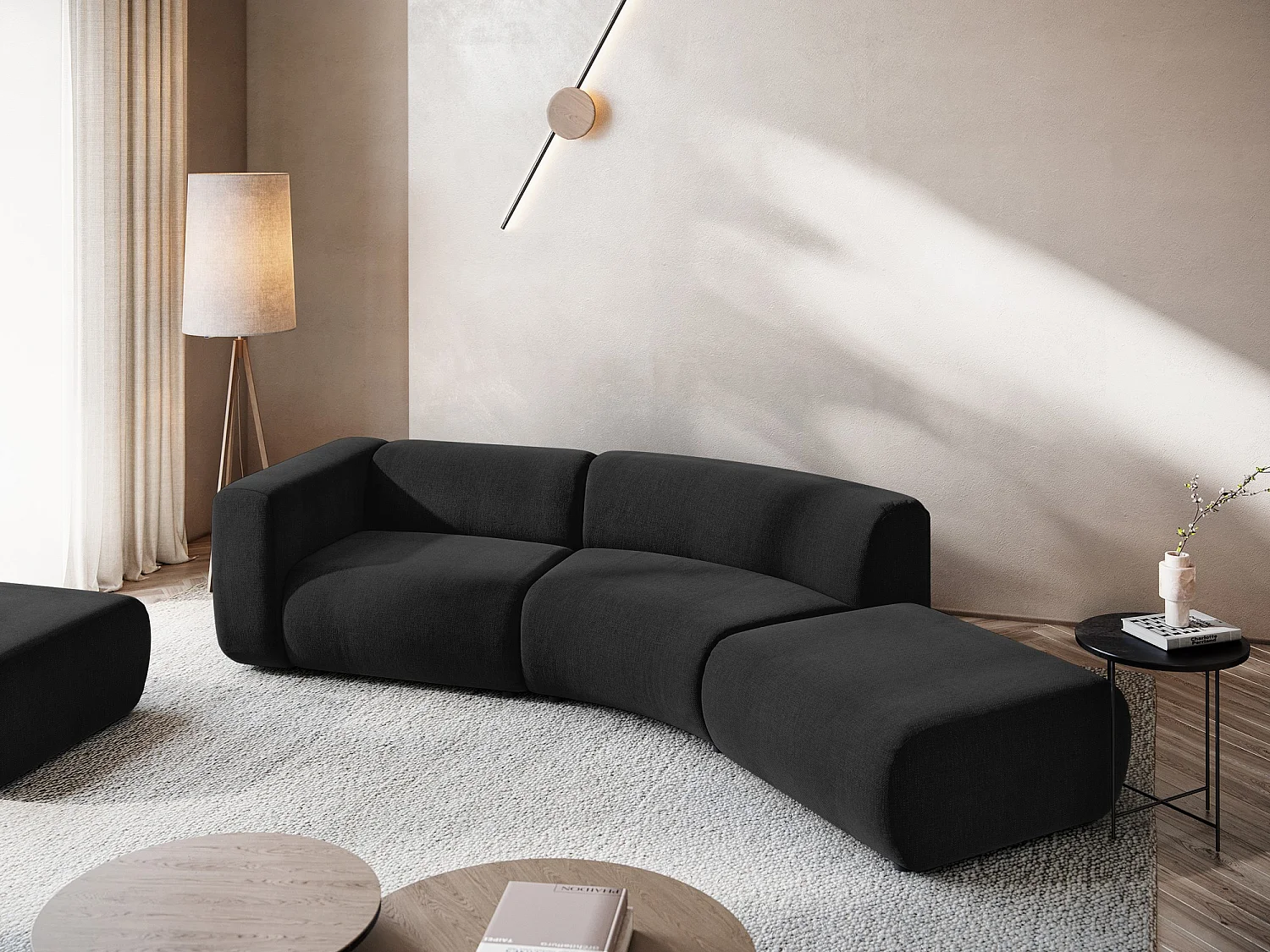 Canapé modulable 4 places droit en tissu chenille - noir - EKAHI