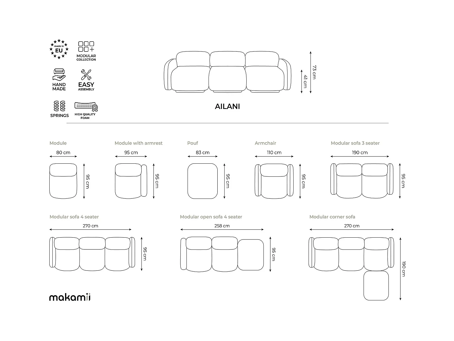 Modular - Mittelsofa - Strukturstoff - Stahl - AILANI