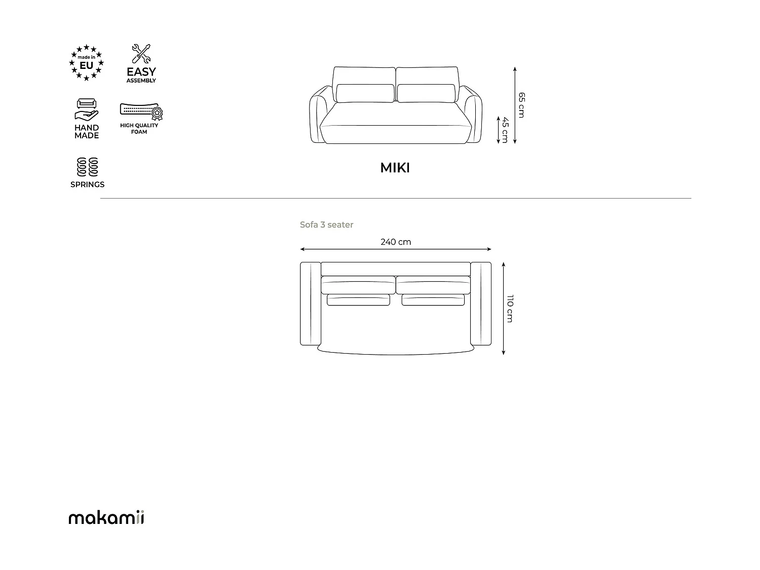 Canapé modulable 3 places en tissu texturé - acier - AILANI