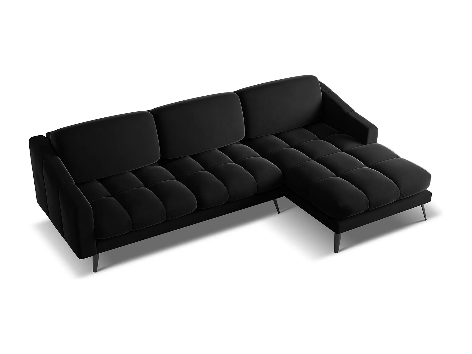Canapé d'angle droit en velours - noir - NALU