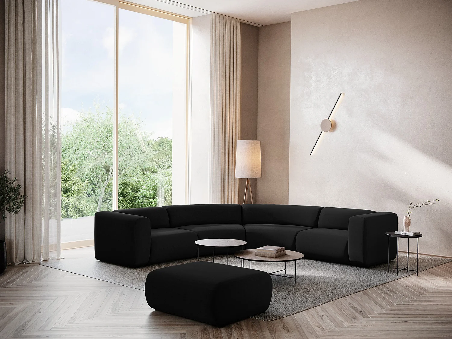 Modulares Ecksofa - - Samt - Schwarz - EKAHI