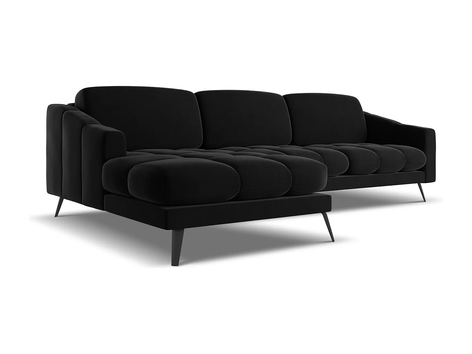 Canapé d'angle gauche en velours - noir - NALU