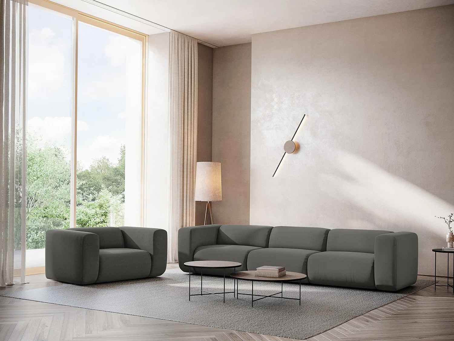 Modulares 3-Sitzer Sofa - - Samt - Stahl - EKAHI