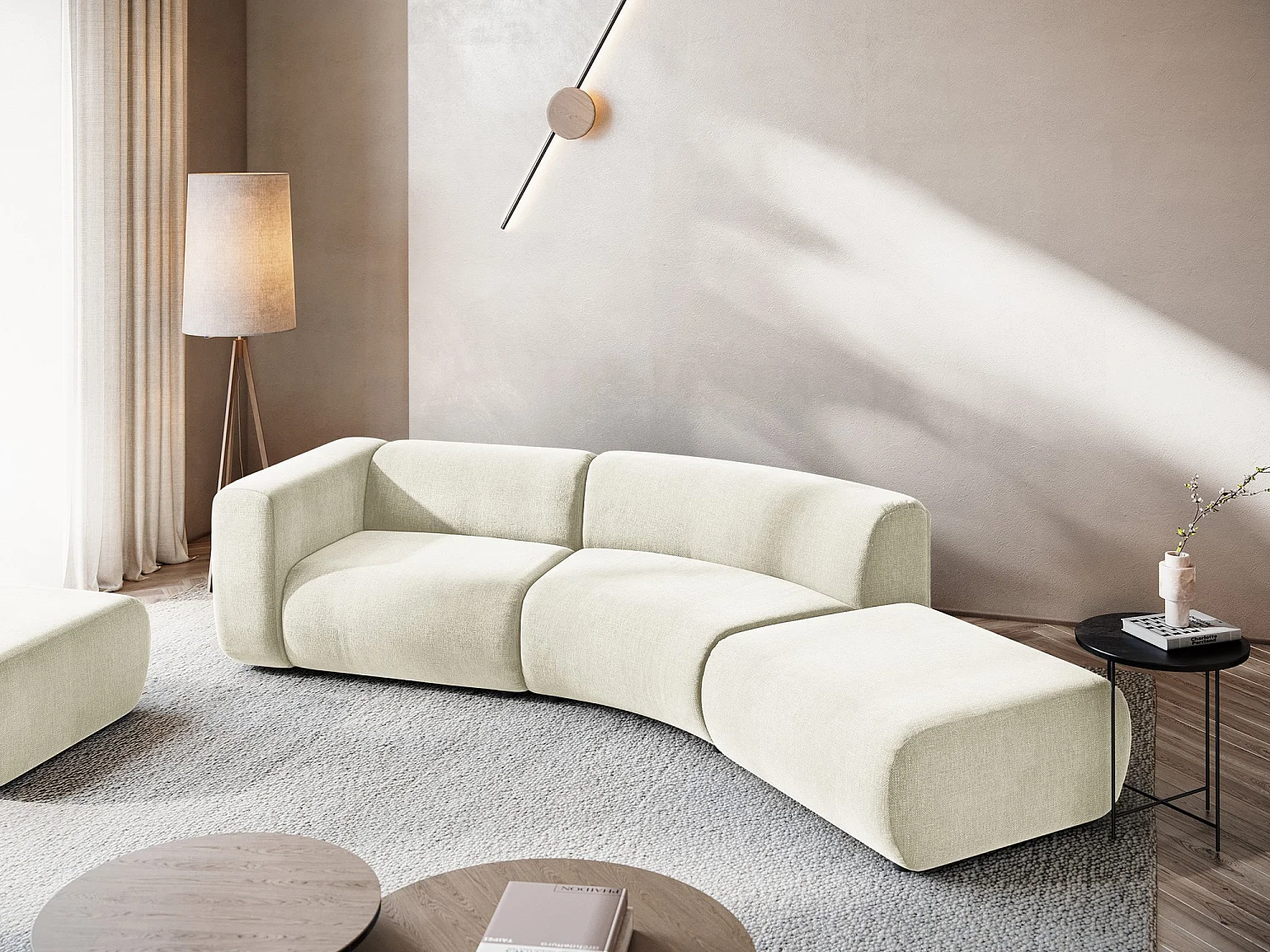 Vierzits modulaire bank rechts van beige chenille stof - EKAHI