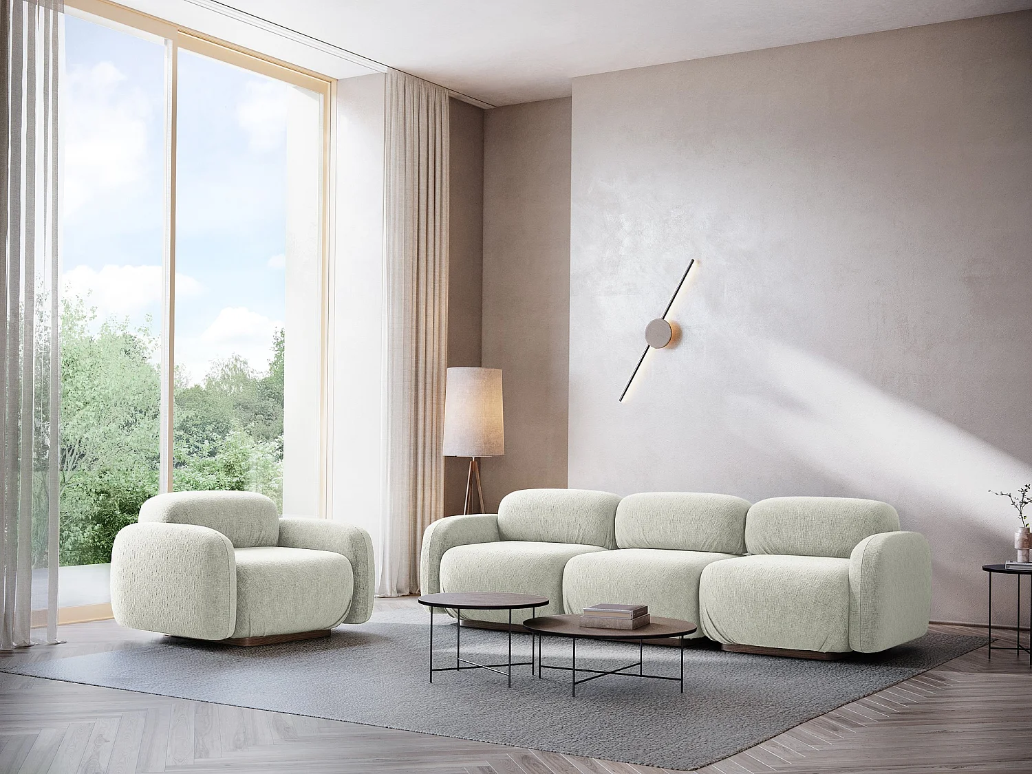 Canapé modulable 3 places en tissu chenille - blanc - AILANI