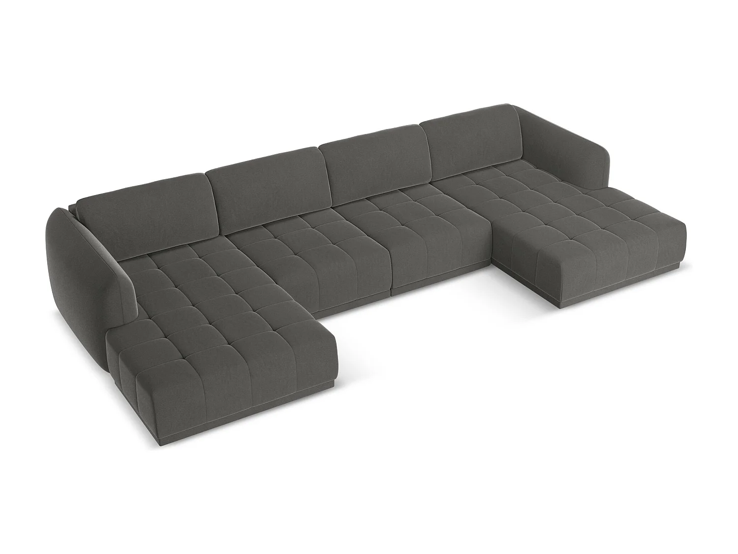 Canapé d'angle panoramique en velours - acier - HOKU