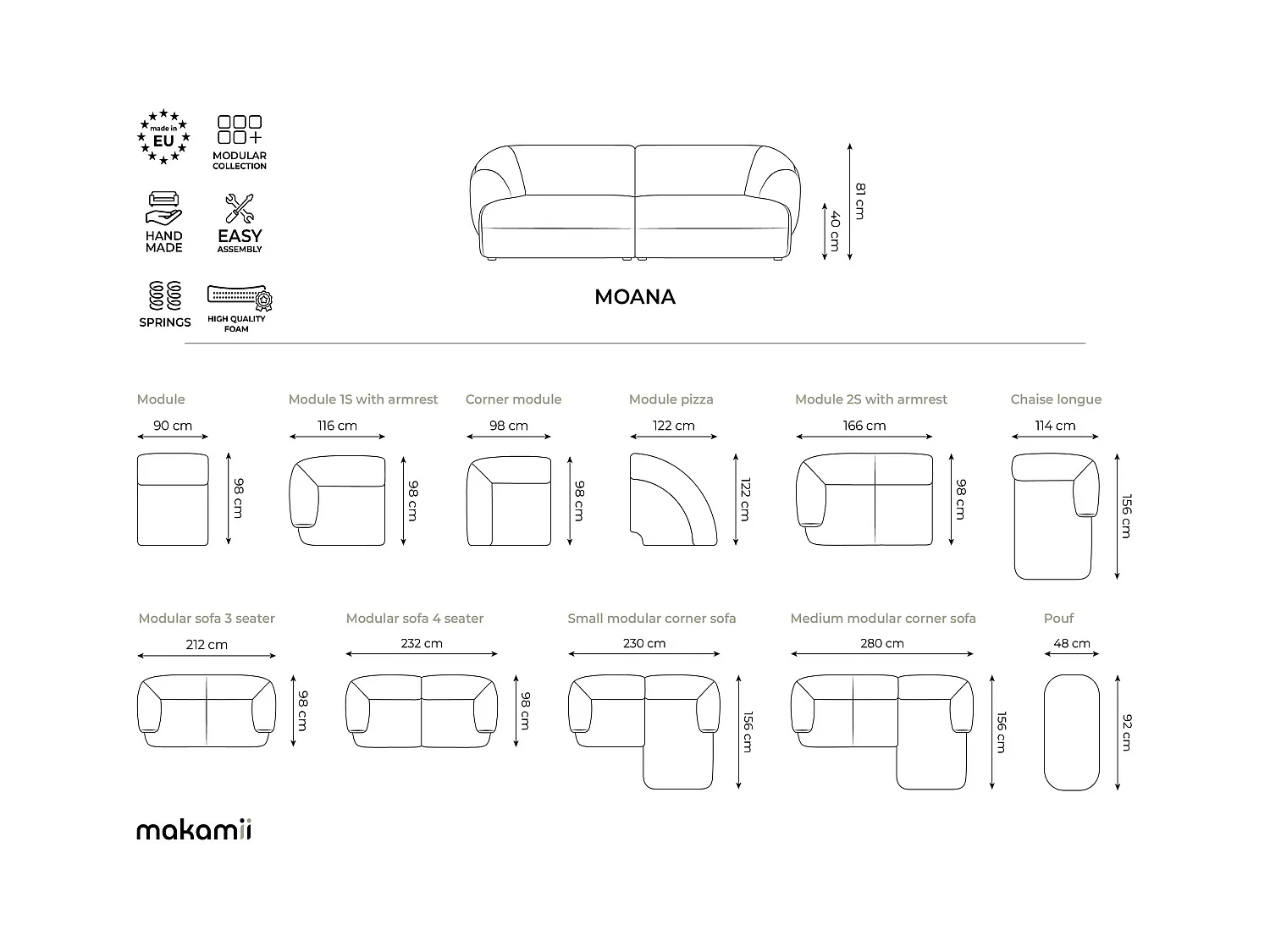 2,5-Sitzer Modulares Ecksofa - Ecke Links - Samt - Lavendel - MOANA