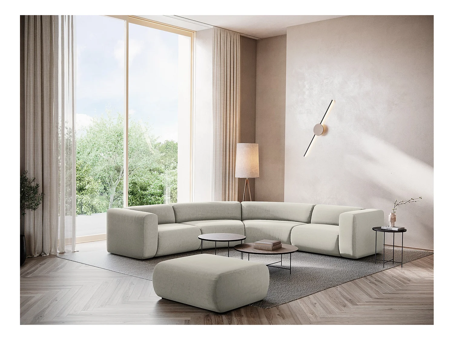 Modulares Ecksofa - - Samt - Perle - EKAHI