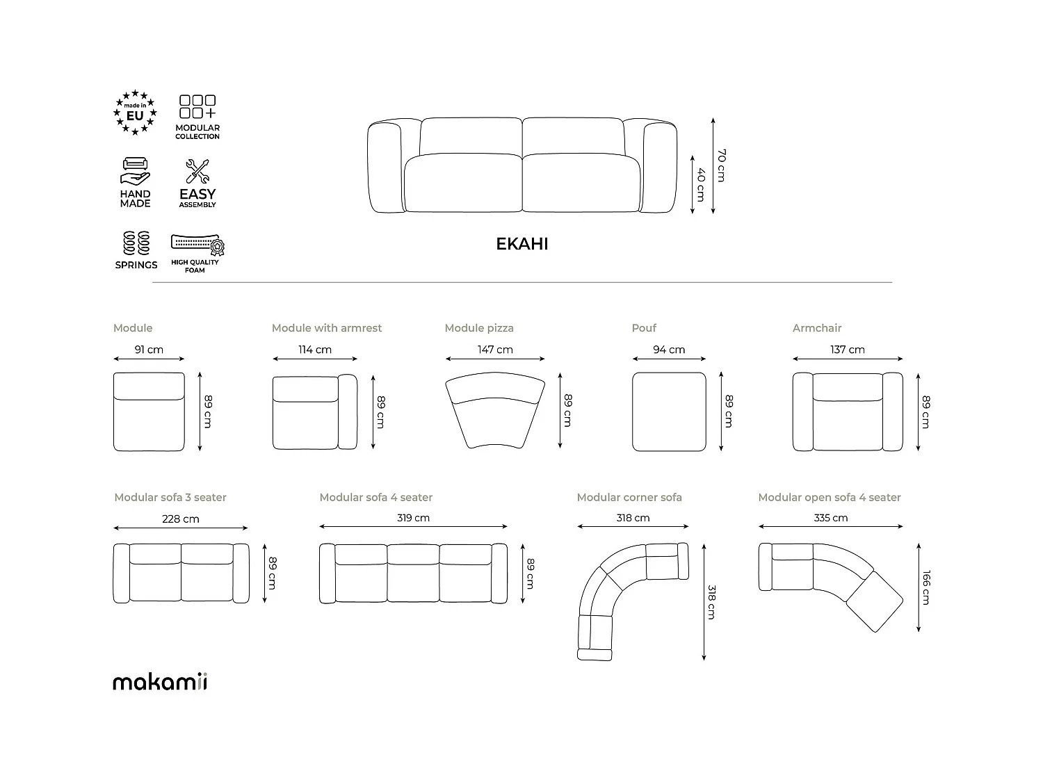 Modulares Ecksofa - - Samt - Perle - EKAHI