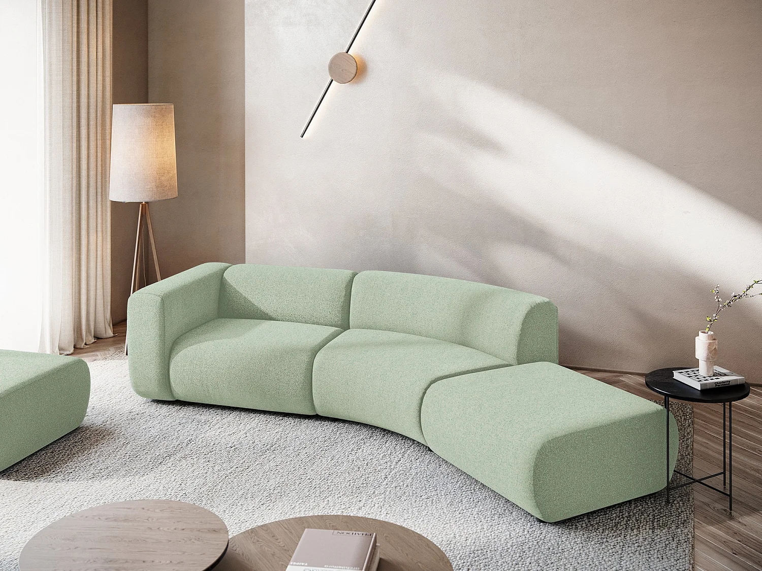 Canapé modulable 4 places droit en tissu texturé - vert clair - EKAHI