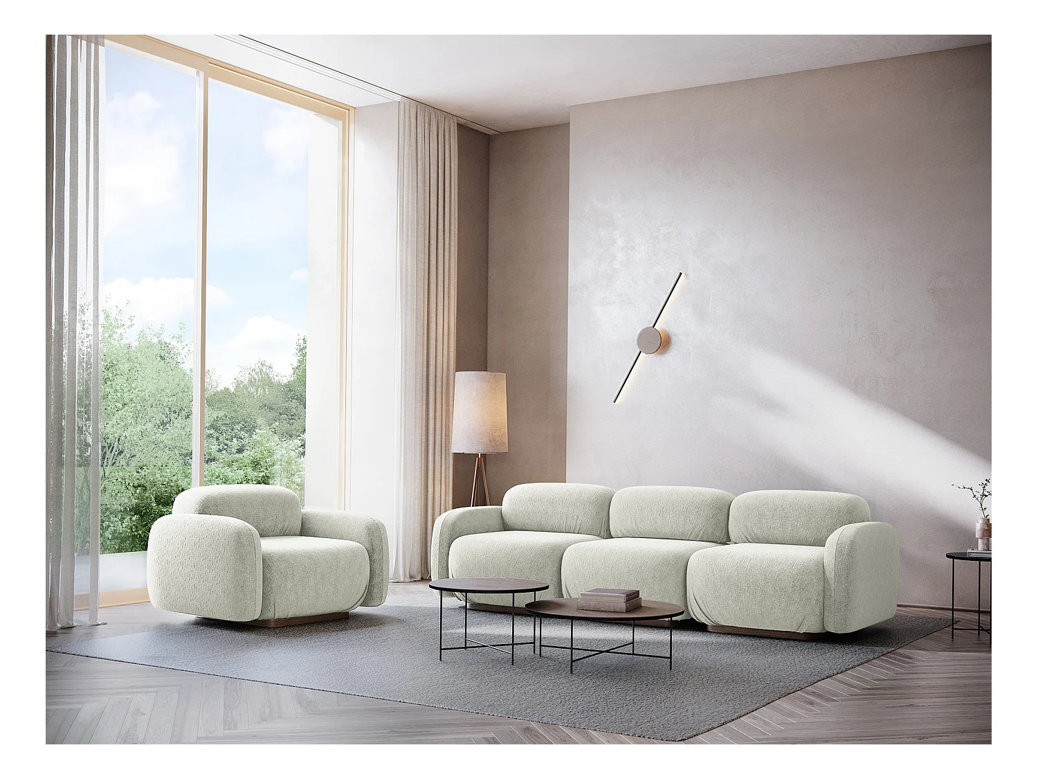 Bankmodule met armleuning rechts van wit chenille stof - AILANI