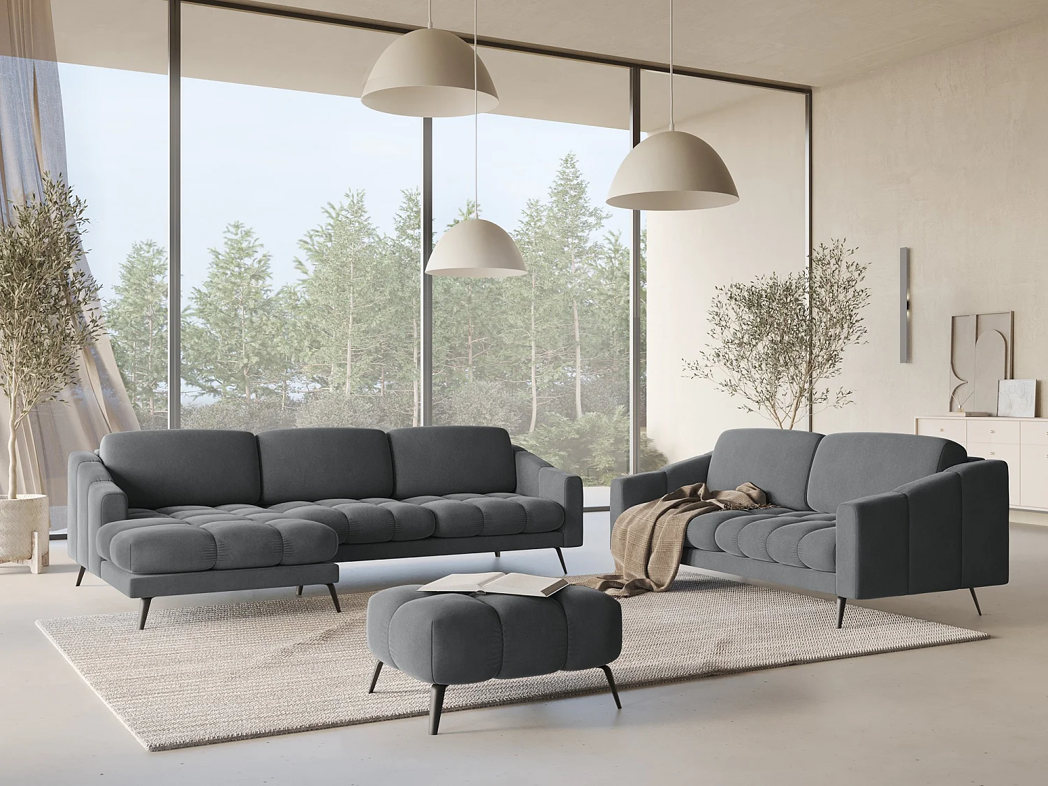 Ecksofa - Ecke Links - Samt - Stahl - NALU