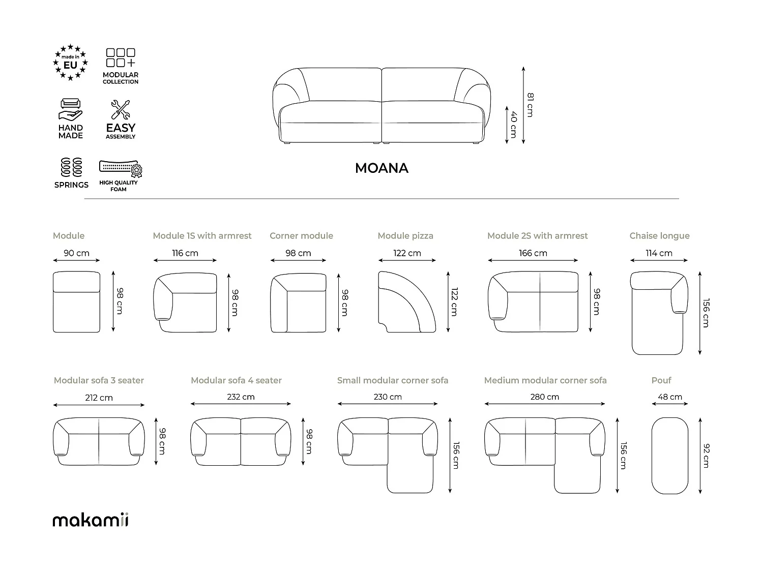 3-Sitzer Modulares Ecksofa - Ecke Rechts - Samt - Olive - MOANA