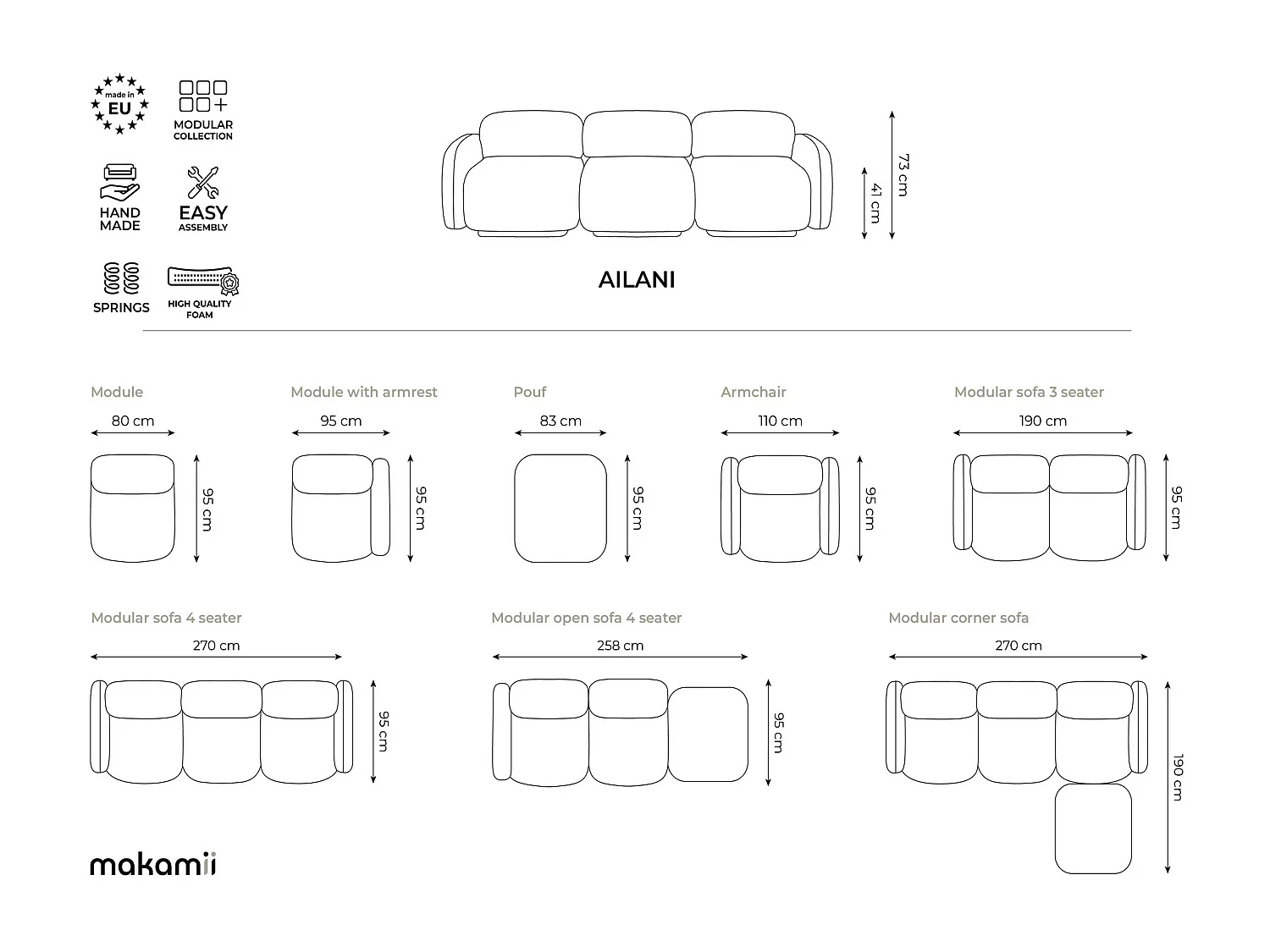 Modular - Eckteil mit Armlehne Rechts - Strukturstoff - Jeans - AILANI