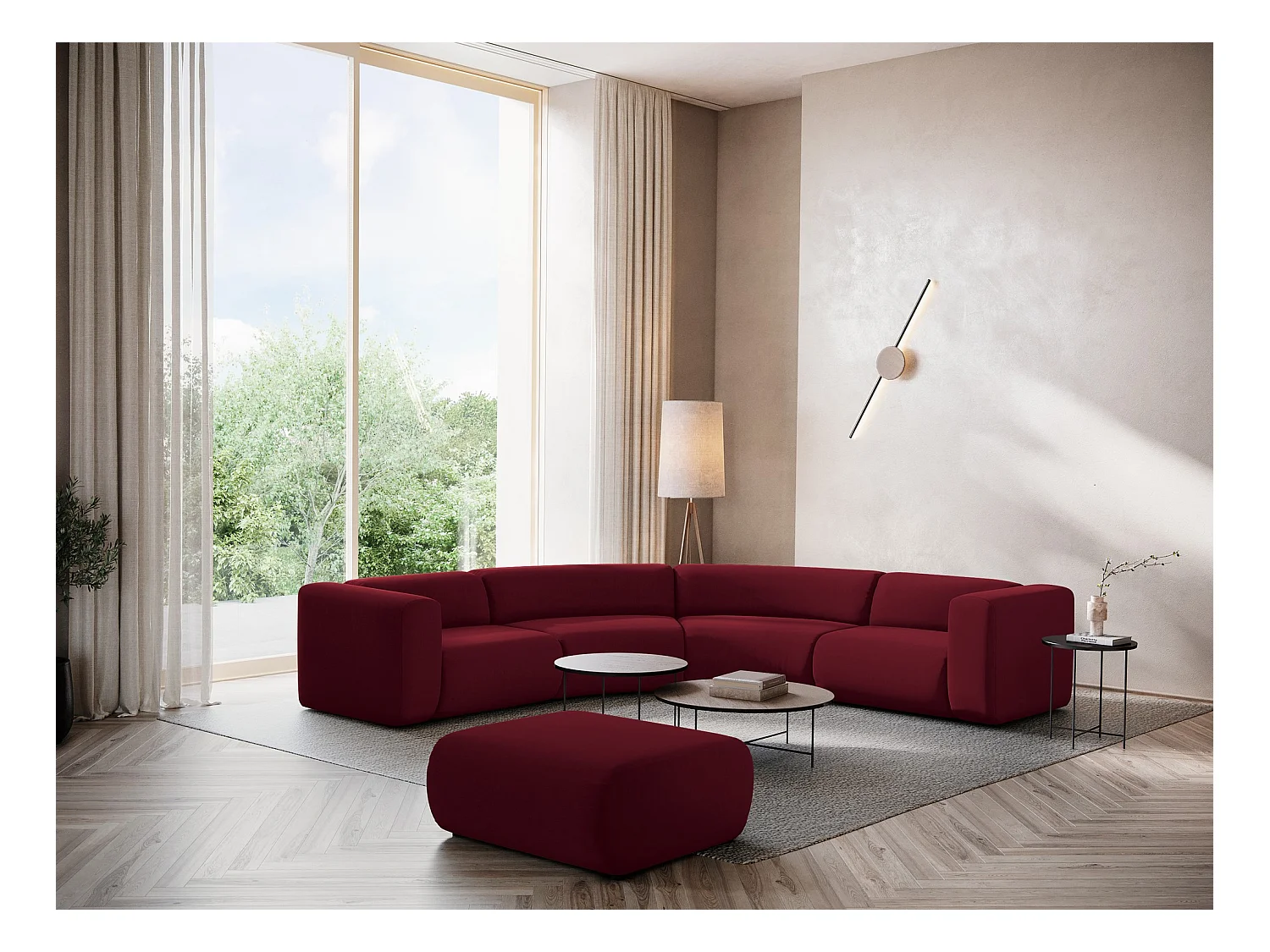 Modulares Ecksofa - - Samt - Burgund - EKAHI