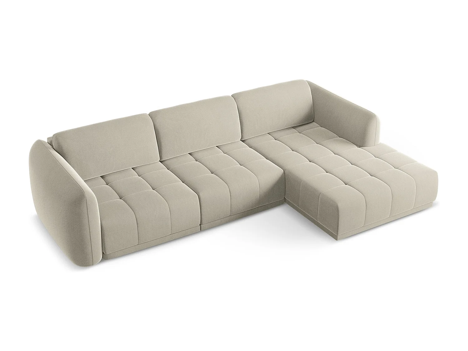 Canapé d'angle droit en velours - perle - HOKU