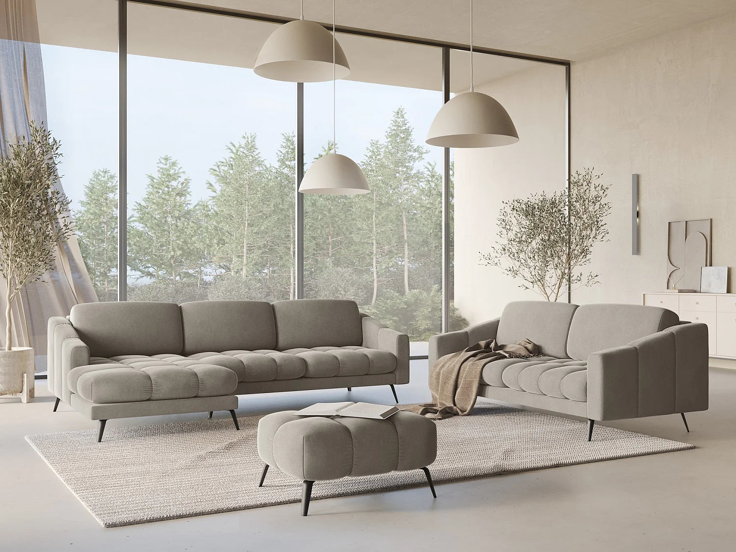 Canapé d'angle gauche en velours - taupe - NALU