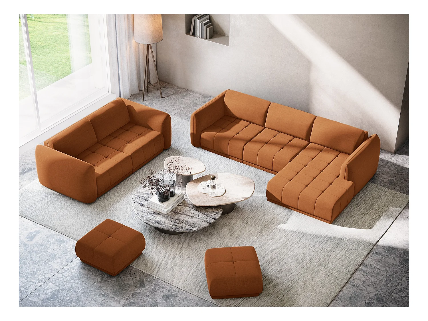 Canapé 4 places en velours - terre cuite - HOKU