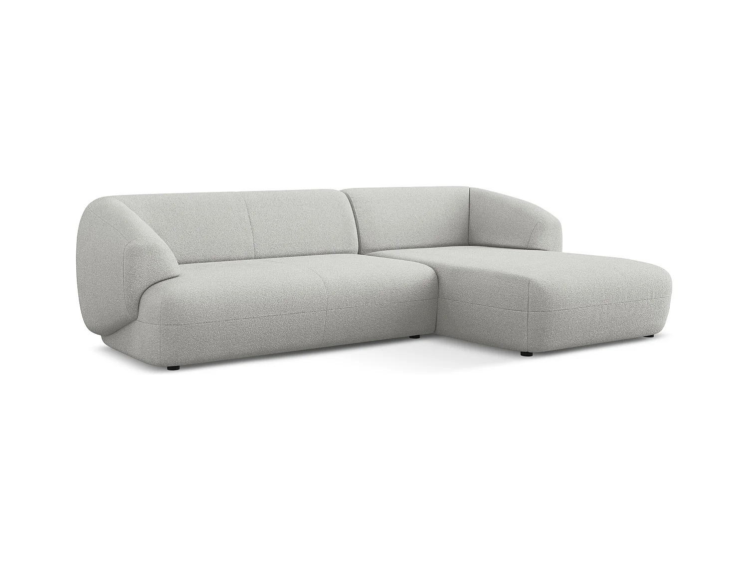 Canapé d'angle 3 places modulaire droit en tissu bouclette - gris clair - MOANA