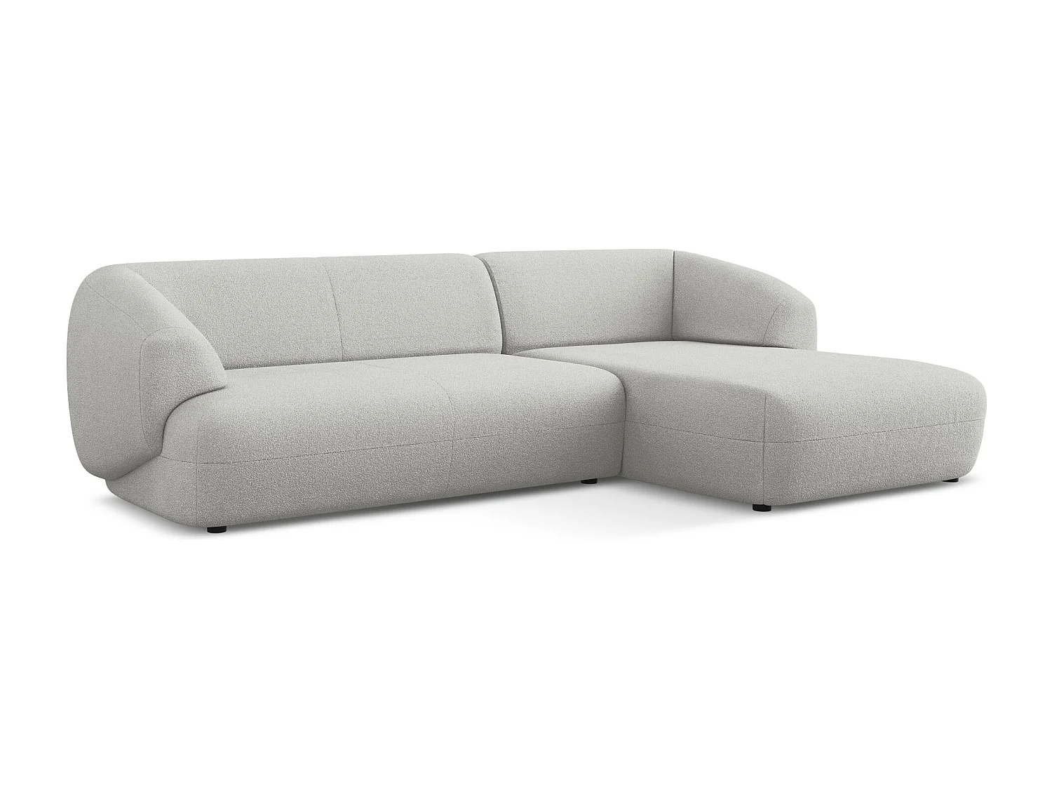 Sofá de canto modular direito 3 lugares em tecido bouclé cinza claro - MOANA