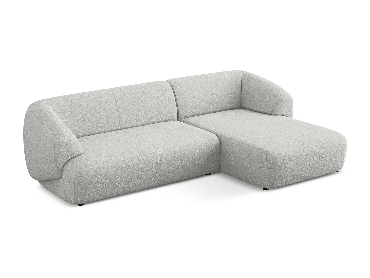 Sofá de canto modular direito 3 lugares em tecido bouclé cinza claro - MOANA