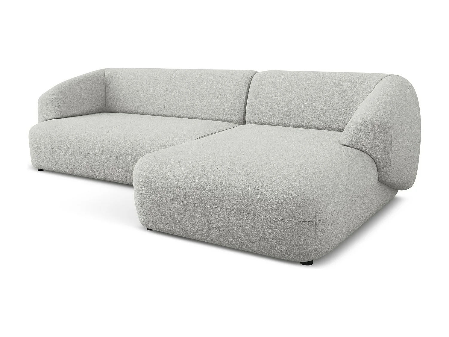 Sofá de canto modular direito 3 lugares em tecido bouclé cinza claro - MOANA