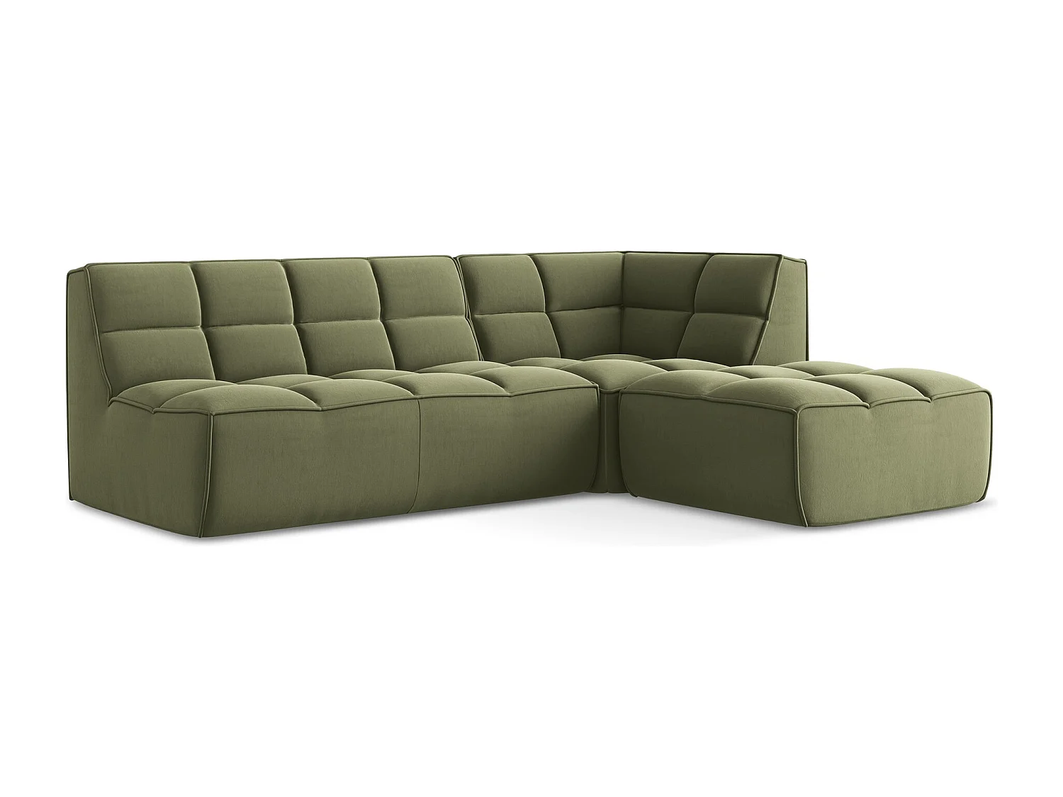 4-Sitzer Modulares Ecksofa - Ecke Rechts - Samt - Olive - KALAI