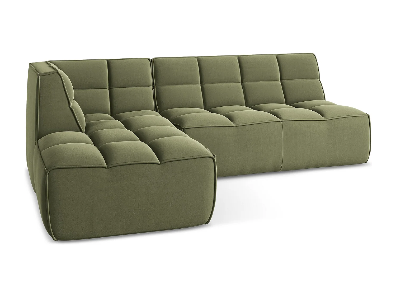4-Sitzer Modulares Ecksofa - Ecke Rechts - Samt - Olive - KALAI