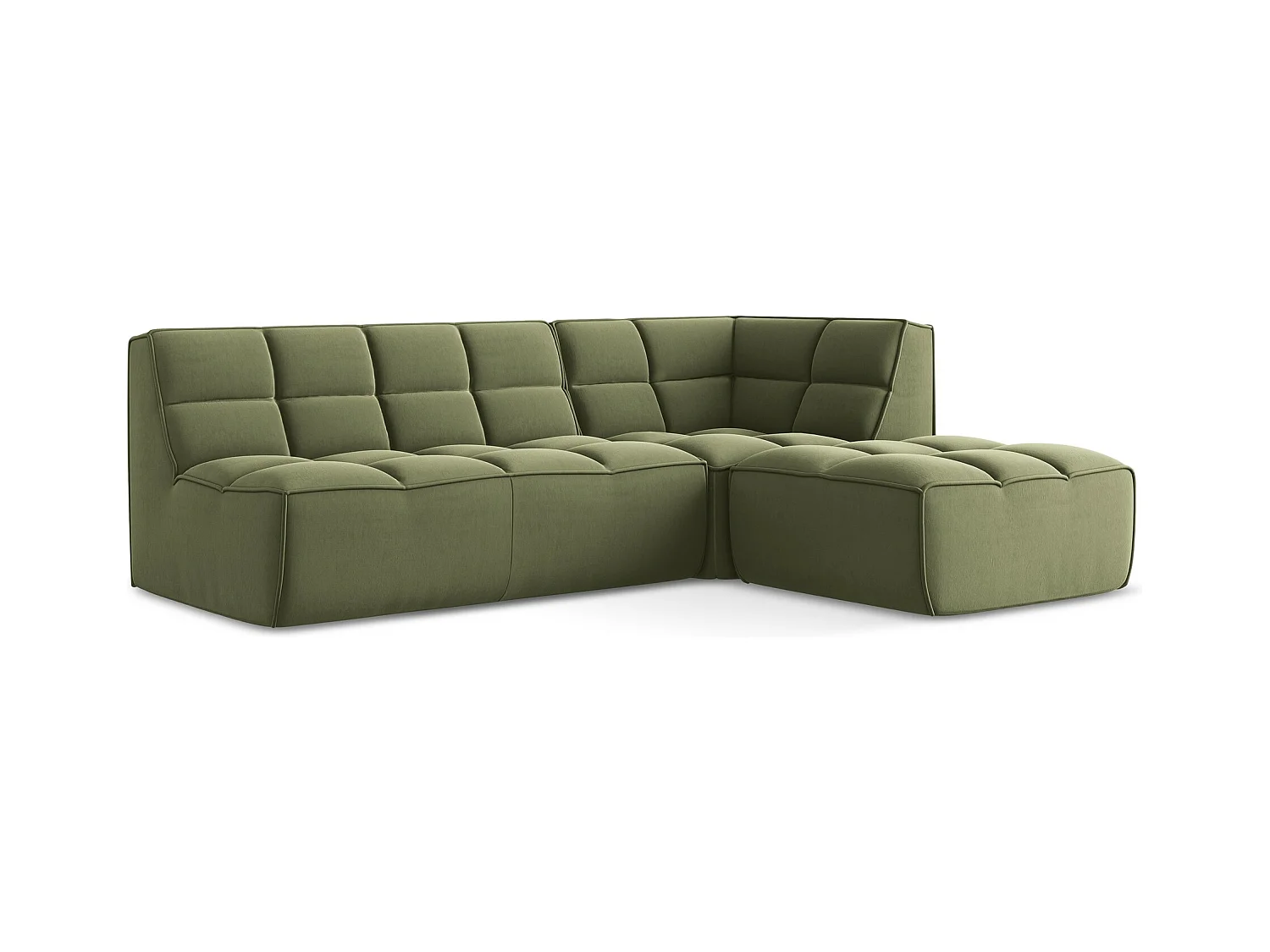 4-Sitzer Modulares Ecksofa - Ecke Rechts - Samt - Olive - KALAI