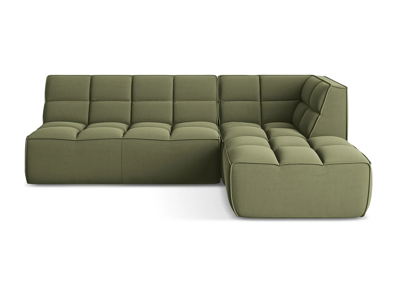 Canapé d'angle 4 places modulaire droit en velours - olive - KALAI