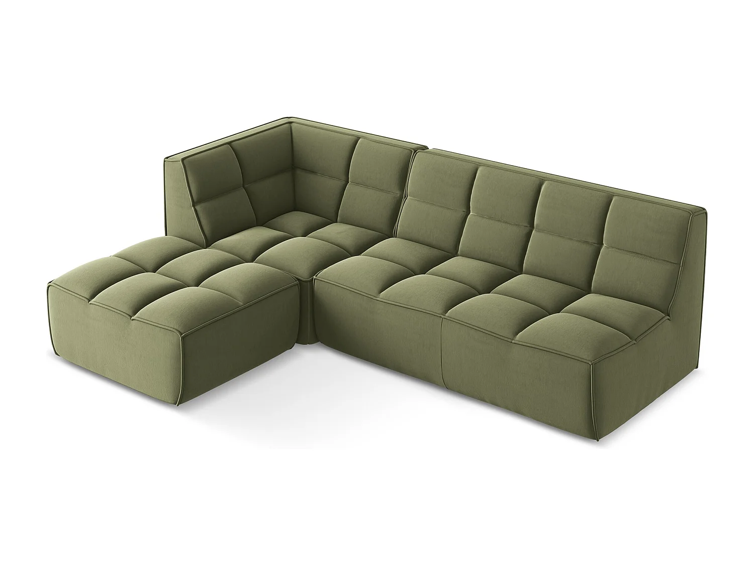 Canapé d'angle 4 places modulaire droit en velours - olive - KALAI