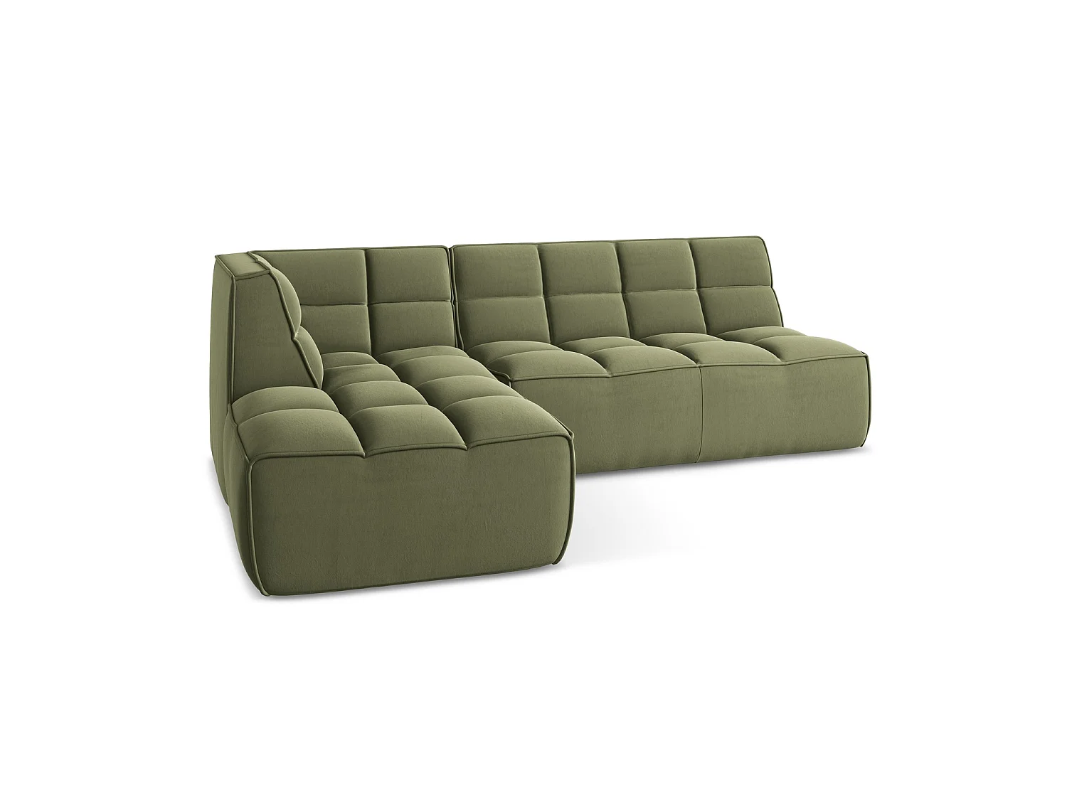 4-Sitzer Modulares Ecksofa - Ecke Rechts - Samt - Olive - BELLUNO