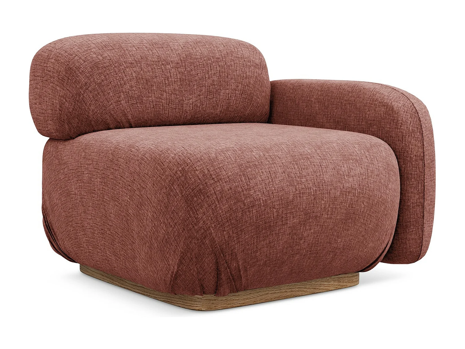 Bankmodule met armleuning rechts van gedempt roze chenille stof - AILANI