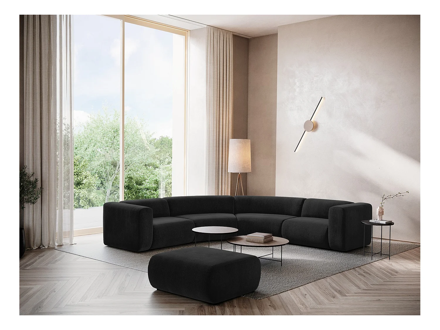 Narożnik uniwersalny - z tkaniny szenilowej - czarny - EKAHI