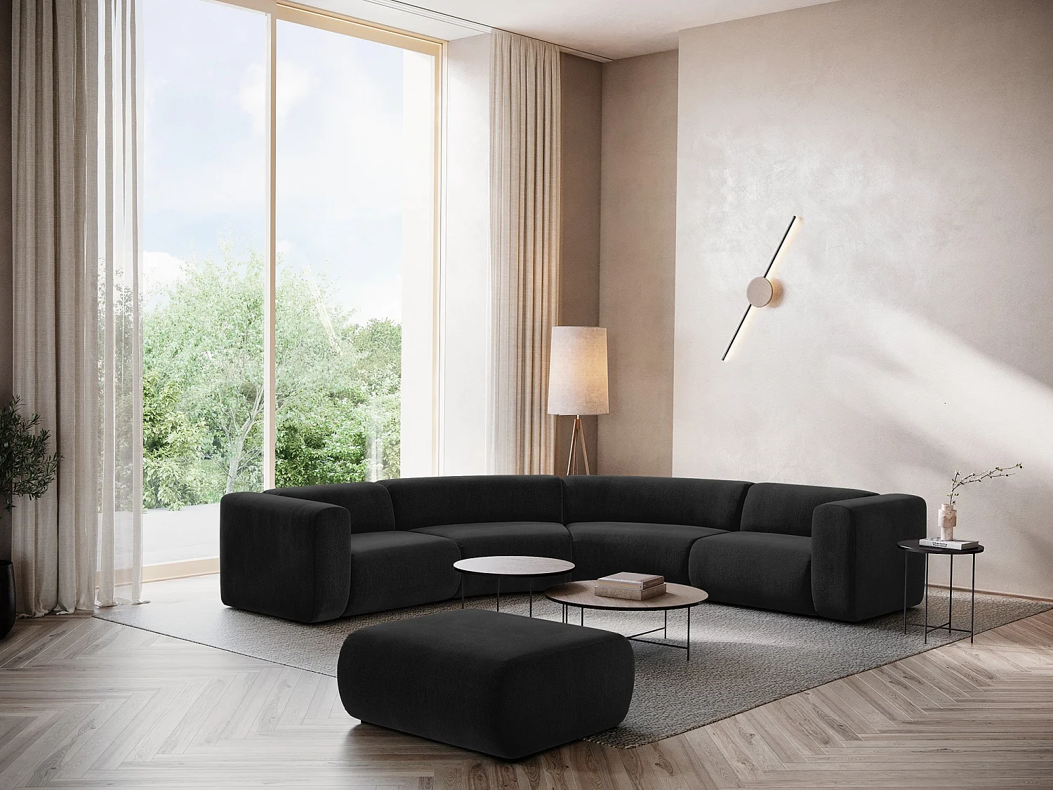 Canapé d'angle modulable en tissu chenille - noir - EKAHI